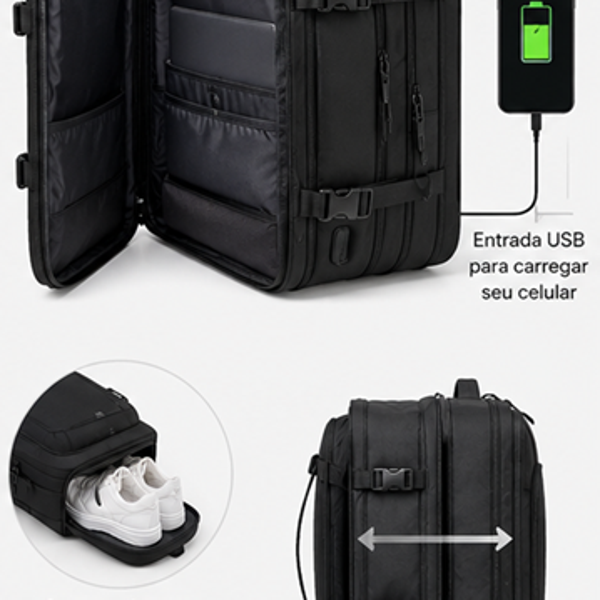 Mochila Romantic Crown Expansível Grande, Preta foto do produto